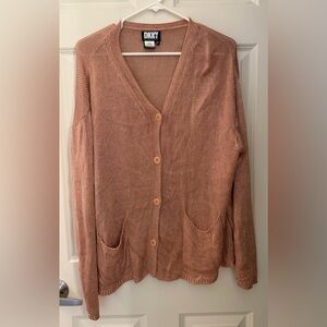 Vintage DKNY Made In USA Slinky Metallic Cardigan, Neutral Pink/Rose Gold, M